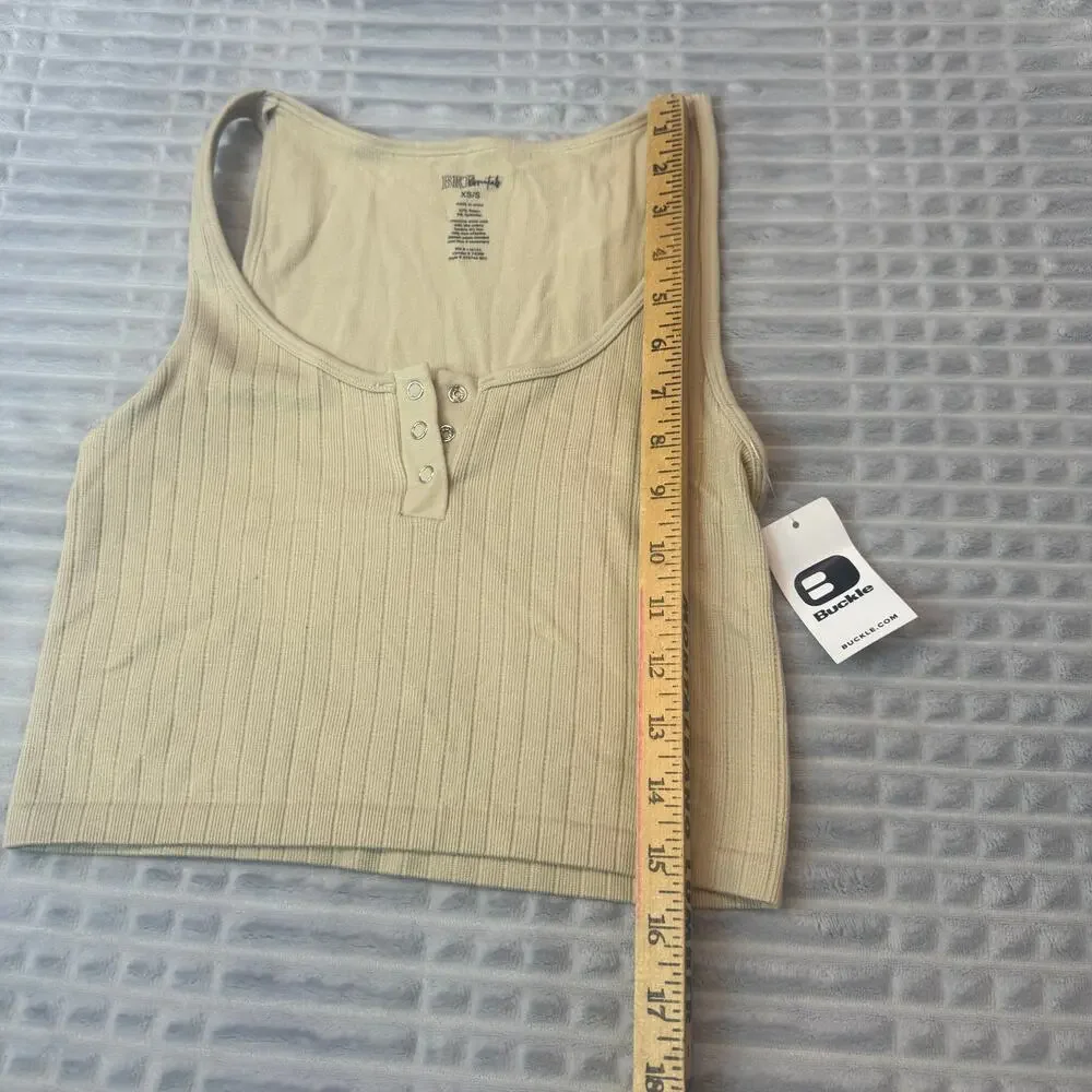 NWT Buckle XS BKE Womens Peyote Seamless Scoop Neck Sleeves Beige Crop Top New - Picture 4 of 7